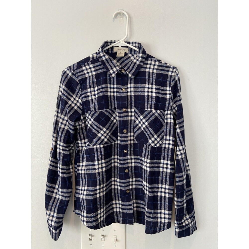 Passport Kid’s Button Up Shirt Flannel Plaid Multi-Colored Casual Size M